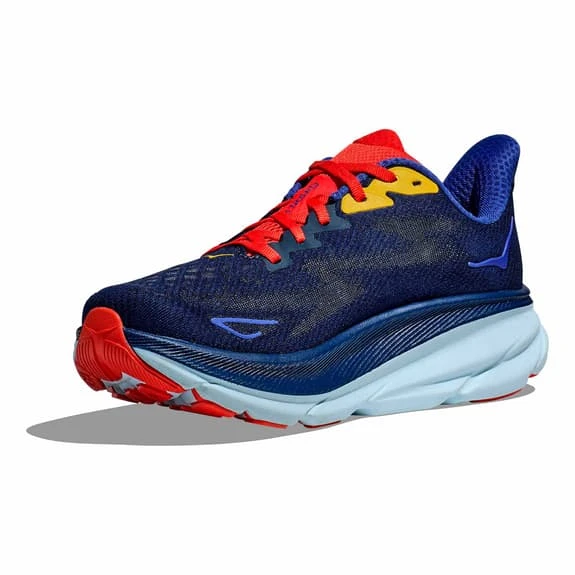 Chaussures HOKA Clifton 9 Bleu Foncé Rouge Brillant Jaune 3 Chaussures HOKA Clifton 9 Bleu Foncé Rouge Brillant Jaune – Image 3