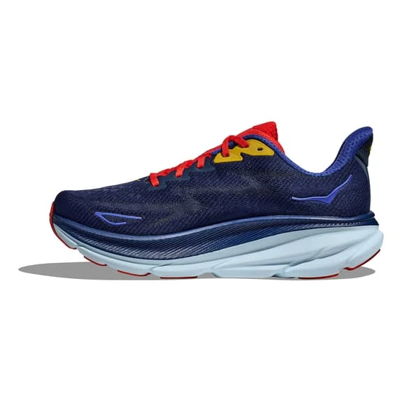 Chaussures HOKA Clifton 9 Wide Bleu Foncé Rouge Brillant Jaune 2 Chaussures HOKA Clifton 9 Wide Bleu Foncé Rouge Brillant Jaune – Image 2