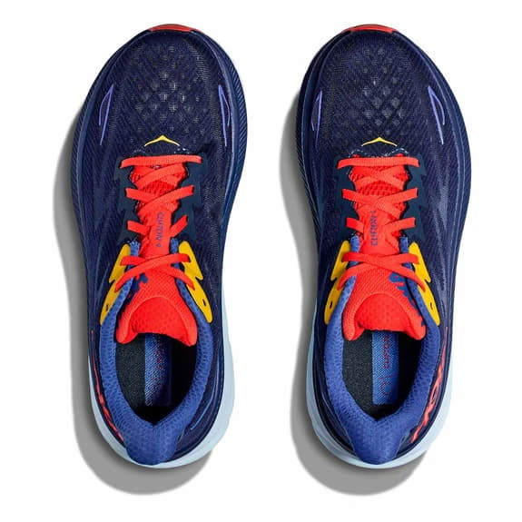 Chaussures HOKA Clifton 9 Wide Bleu Foncé Rouge Brillant Jaune 6 Chaussures HOKA Clifton 9 Wide Bleu Foncé Rouge Brillant Jaune – Image 6